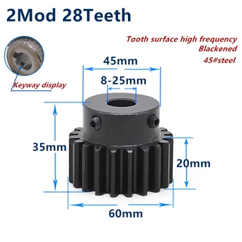 1 adet Düz Dişli pinyon Mod 2 M=2 28T Kama Dişleri 45# çelik pozitif dişli CNC dişli raf şanzıman motor dişlileri