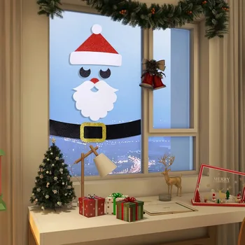 1 Adet Noel Kapı Pencere Çıkartmaları Keçe Kumaş Kardan Adam Noel Baba Geyik Duvar Sticker noel ev dekorasyonu Mutlu Yeni Yıl 2024