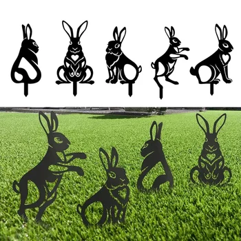1 Adet Tavşan Bahçe Sanat Paskalya Süslemeleri için Açık Akrilik Tavşan Siluet Kazık Siyah Tavşan Tavşan Bahçe Kazık Yard Sanat