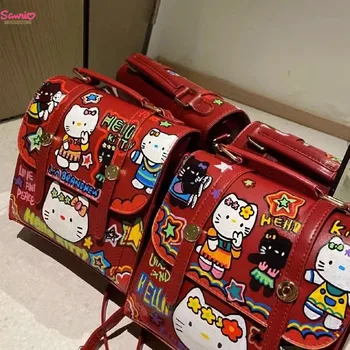 1 adet Yeni Sanrio Hello Kitty Graffiti Sevimli Niş Sırt Çantası Ortaokul Öğrencileri Çantası Sırt Çantası Kawaii Kırtasiye Malzemeleri