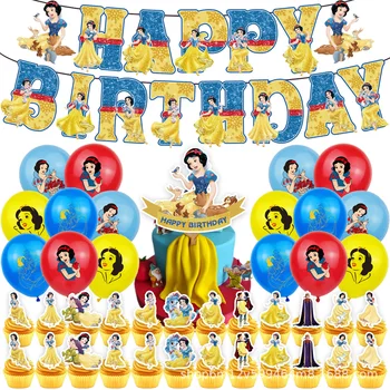 1 Takım Disney Kar Beyaz Tema Parti Malzemeleri En Popüler Kız Doğum Günü Prenses Balon Afiş Kek Topper Kek Bayrağı Dekorasyon