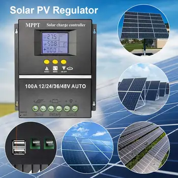 100A MPPT Solar şarj regülatörü Güneş PV pil şarj cihazı Çift USB güneş panelı Regülatörü 12V 24V 36V 48V güneş panelı