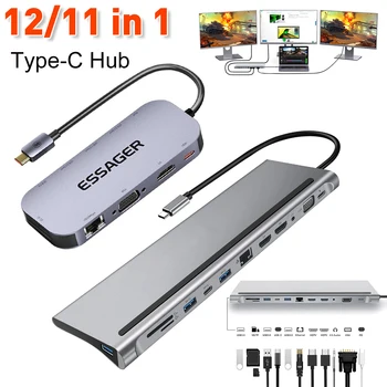 12/11 in 1 Tip-C Adaptörü USB HUB 3.1 Çift HDMI Rj45 Güç Adaptörü Yerleştirme İstasyonu Çoklu USB Splitter laptop aksesuarları