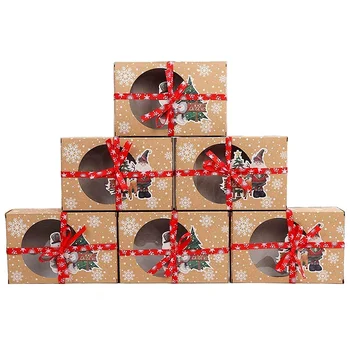 12 Adet Noel kurabiye kutusu Gıda Güvenli Kraft Kağıt Pişirme Kutusu Ambalaj Kek Hamur İşleri Noel Partilerinde Seti