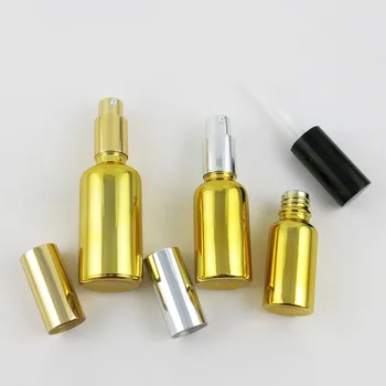 12 X Yüksek Kaliteli Doldurulabilir Altın Cam Krem şampuan şişesi Altın Siyah Gümüş Pompa İle 5ml 10ml 20ml 30ml 50ml 100ml