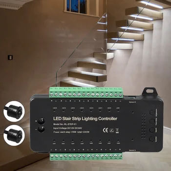 16 Kanal DC12V 24V karartma ışık şerit Led çift hareket sensörü denetleyicisi için DIY merdiven aydınlatma