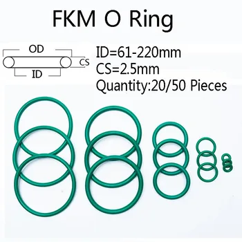 20/50 adet Yeşil FKM O Ring Flor Kauçuk O-ring CS 2.5 mm OD 61 - 220mm Mekanik Conta Yüksek Sıcaklığa Dayanıklı