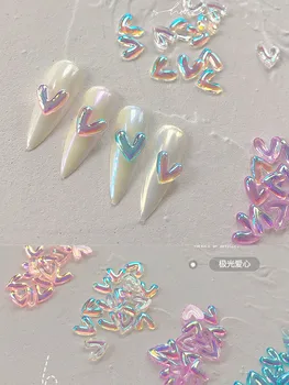 20 adet Buz Kalp Şekli Nail Art Reçine Takılar Şeffaf Kristal Rhinestones Tırnak Süslemeleri Kawaii Aşk Manikür Aksesuarları