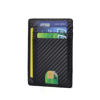 2023 İnce RFID Engelleme deri cüzdan Basit kredi kartı cüzdanı Tutucu Unisex Moda Çanta Karbon Fiber kart tutucu