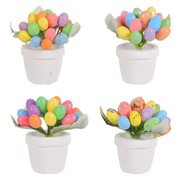 2024 Paskalya Parti Dekorları Simülasyon Renkli Yumurta Saksı Bitki Yaratıcı Benekli Yumurta Bonsai Masaüstü Süsler Mutlu Paskalya Günü
