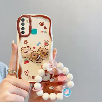 3D Moda Lüks Sevimli Bebek Karikatür Yumuşak Silikon telefon kılıfı İçin Infinix Tecno Spark 5 Pro Spark5 Tecno5 Bileklik arka kapak