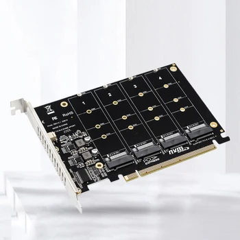 4 Port M. 2 NVME SSD PCIE X16 Okuyucu Genişletme Kartı Desteği 2230/2242/2260/2280 Ana Denetleyici Genişletme Kartı LED Göstergesi