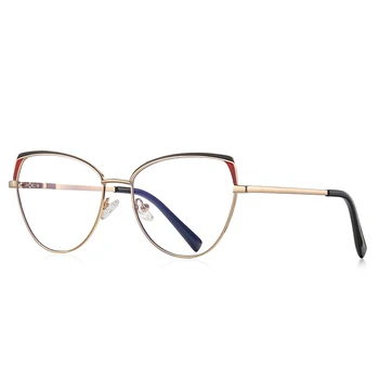 55mm şeffaf lens mavi ışık filtresi gözlük kadınlar için metal çerçeve kırmızı kedi gözü gözlük çerçevesi 3105