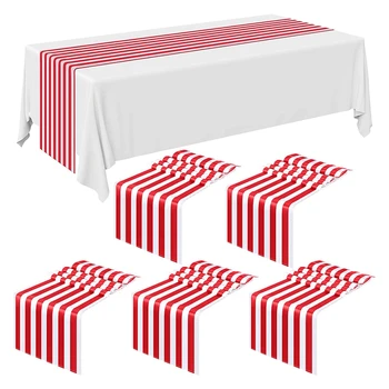 6 Adet Çizgili Masa Koşucu Düğün Polyester masa süsü Kırmızı Beyaz Çizgili Tasarım Masa Örtüsü Dekor