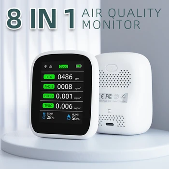 8in1 Tuy Wifi Hava Kalitesi Ölçer PM1. 0 PM2. 5 PM10 CO2 TVOC HCHO Sıcaklık ve nem test cihazı Karbon Dioksit Dedektörü