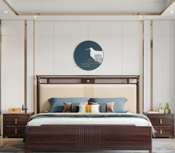 Abanoz masif ahşap yatak ışığı Lüks Zen Ev Ana Yatak Odası Çift Kişilik Yatak Yumuşak Yatak Odası