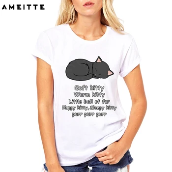 AMEİTTE Yaz Üstleri big bang teorisi tasarım T Shirt Kadın Sevimli yumuşak kitty Baskı Moda Tüm Maç Kadın beyaz tişört Gömlek