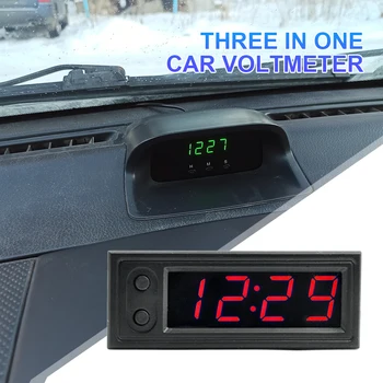 Araba Aydınlık Saat Termometre Voltmetre Araba Dış Sıcaklık Voltaj Alarmı LED Ekran ile 12V Otomobil Aksesuarı