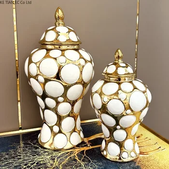 Avrupa ışık lüks kaplama seramik büyük vazo Altın zencefil kavanoz Oturma odası dekorasyon Ev dekor depolama kavanoz Düğün dekorasyon