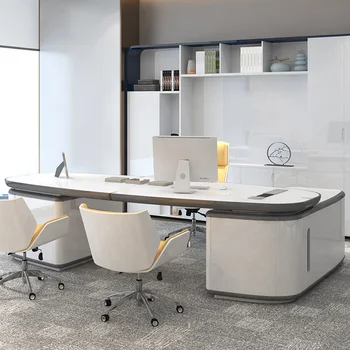 Basit modern beyaz pişirme vernik ofis masası, yaratıcı moda, büyük vardiya platformu, özel şekilli ofis masası