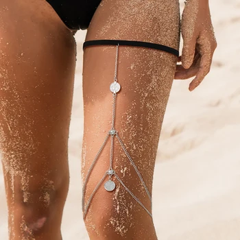 Basit Çok Katmanlı Püskül Elastik Bant Bacak Uyluk Zincir Kadınlar Ayarlanabilir Plaj göbek takısı Moda Seksi Metal Bacak Zinciri Kadınlar için
