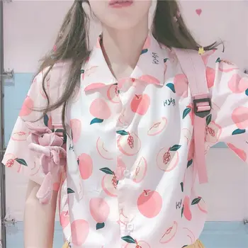 Baskı Gömlek Yaz kadın T-Shirt Gevşek Bluzlar Sevimli Üstleri Gençler İçin Kısa Kollu Estetik Elbise Vintage Kore Moda