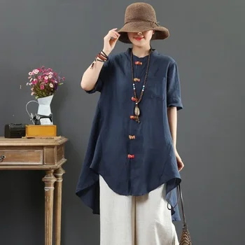 Bayanlar Çince Üstleri 2020 Vintage Bluz Ve Üst Kadın Tang Takım Elbise Asimetrik Gömlek Cheongsam Çin Tarzı Giyim Kadın 10277