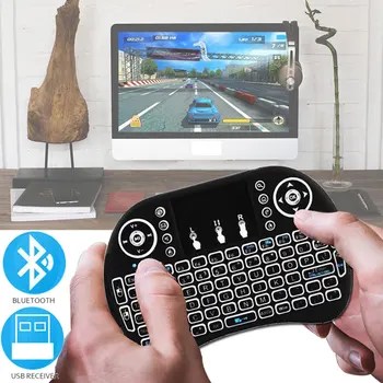 Bluetooth 2.4 G Renkli Arka Rusça İspanyolca Hava Fare Uzaktan Touchpad android tv kutusu PC İ8 Mini kablosuz klavye