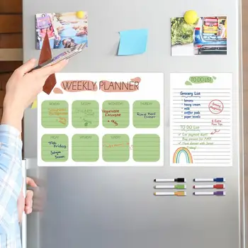 Buzdolabı Manyetik Takvim Kalem Seti Çizilmeye dayanıklı Kuru Silme Buzdolabı Takvim Beyaz Tahta Haftalık Planlayıcısı