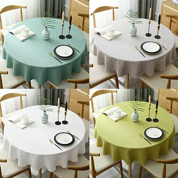 Büyük yuvarlak masa örtüsü düz renk Pamuk ve keten yemek masası Masa örtüsü