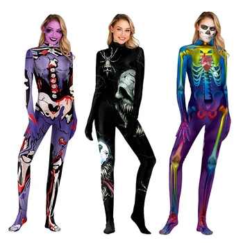 Cadılar bayramı Kostüm Kadınlar için Tulum Kafatası Zombi Ölüm İskelet Cosplay Karnaval Parti Ölü Korkunç Kostümleri C69C68