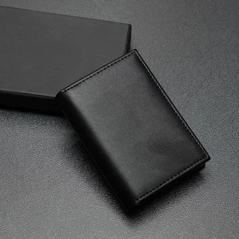 Cüzdan Erkekler için Siyah Hakiki kartvizit tutucu Kısa İş Cüzdan bozuk para cüzdanı Kart Yuvası ile