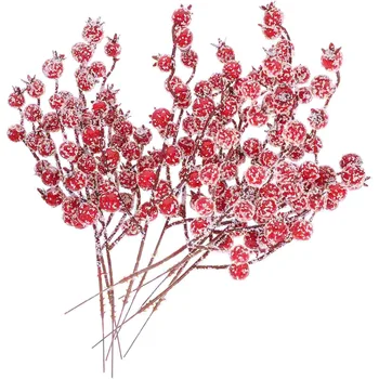 Dalları Yapay Meyveler Şube Çiçekler Noel Buket Kırmızı Holly Berry Ercik Bitkiler Noel Partisi Ev Süsleme
