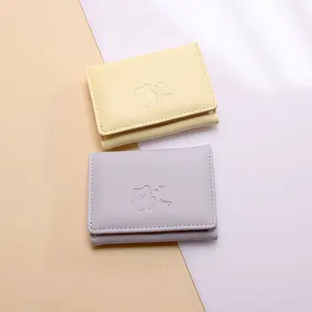 Düz renk kısa cüzdan moda Sevimli ayı Yumuşak PU deri kartlık küçük bozuk para cüzdanı bayanlar