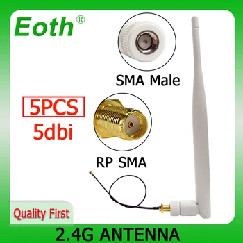 EOTH 5 adet 2.4 g anten 5dbi sma erkek wlan wıfı 2.4 ghz anten IPX ıpex 1 SMA dişi pigtail Uzatma Kablosu ıot modülü anten