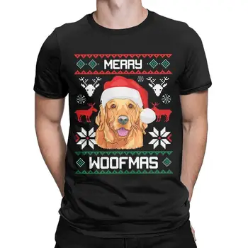 Erkek tişört Golden Retriever Mutlu Woofmas Noel Çılgın Pamuk Tee Gömlek Kısa Kollu Köpek T Shirt Yuvarlak Yaka Elbise