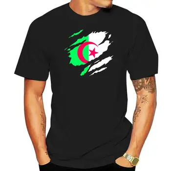 Erkek Yırtık Cezayir Bayrağı T Shirt Cezayir Ülke Ulusal Destek Futbol