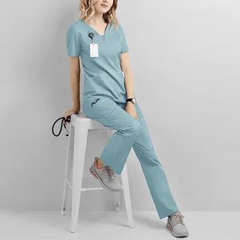 Esneklik Pamuk Vücut hemşire üniforması Kadınlar Erkekler için Scrubs Takım Elbise Diş Hastanesi Seti İş Elbisesi Güzellik Salonu Giyim