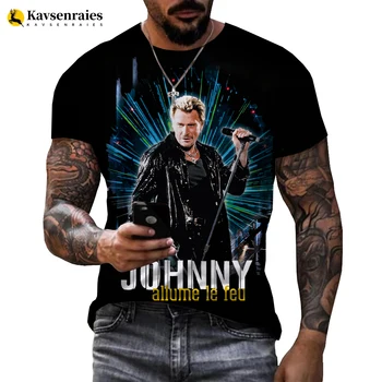 Fransız Johnny Hallyday T Shirt 3D Baskı Kaya Tshirt Erkekler Kadınlar Casual Streetwear Hip Hop T-shirt Harajuku Üstleri Camiseta Hombre