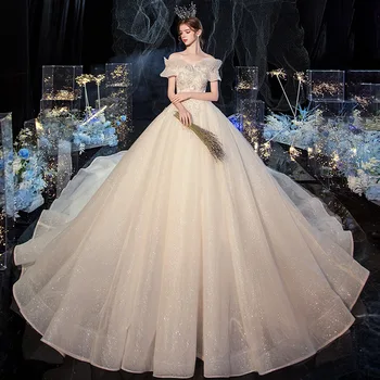 Gelin Düğün Yıldız düğün elbisesi 2020 Yeni Mizaç Gelin Bir Omuz Firar Süper Peri Rüya ışık düğün elbisesi