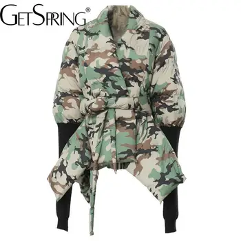 GetSpring Kadın Parka 2023 Sonbahar Kış Örme Dikişli Kapitone Kış Dış Giyim Ceket Tüm Maç Gevşek Uzun Sıcak Palto Yeni