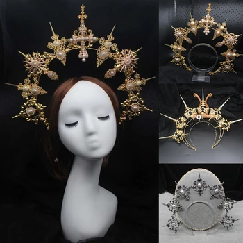 Gotik Lolita Tiara Taç DIY Malzeme Paketi Noel Vintage Güneş Tanrıçası Barok Halo Başlığı Parçaları
