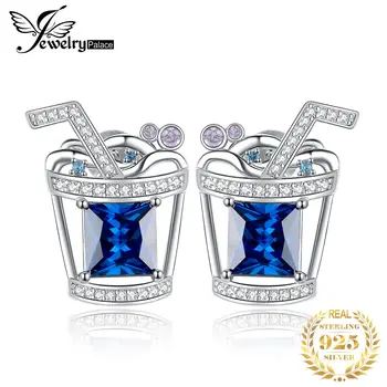 JewelryPalace Yeni Varış Lüks 4ct Mavi Taş 925 gümüş saplama küpe ıçin Kadın Güzel Takı moda Hediye