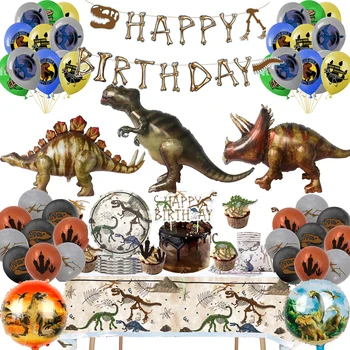 Jurassic Dünya Dinozor Fosili Tema Tek Kullanımlık Sofra Çocuk Çocuk Oyuncak Dino Afiş Balonlar Mutlu Doğum Günü Partisi Dekor Malzemeleri