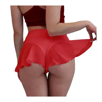 Kadınlar Seksi Şort Fırfır Yüksek Bel See-through Mesh Ultra kısa pantolon Düz Renk Yumuşak Elastik Popo açık Mini Şort