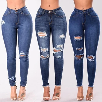 Kadınlar Yüksek Bel Şekillendirme Skinny Jeans Streç Yırtık Kot Pantolon Kalça Fit Tayt Ince Elastik Anne Jean Rahat Rahat Pantolon