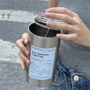 Kahve Fincanı Termos 304 Paslanmaz Çelik Çift katmanlı Soğutucu Saman Fincan Taşınabilir Kullanımlık Ins Buz Amerikan Kahve Kupa Su Şişesi