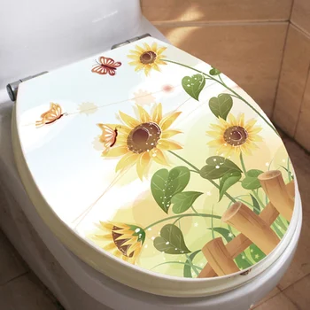 Kelebek Ayçiçeği Banyo Duvar Sticker Ev Dekor Tuvalet Kapağı Dekorasyon Duvar Çıkartmaları Su Geçirmez Tuvalet Çıkartmaları