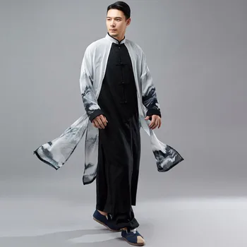 Kung Fu Kanat Chun Elbise Wudang Tai Chi Üniforma Pamuk Keten Ceket Erkek Hanfu Toka Elbise Vintage Yakışıklı Uzun Kung Fu Elbise
