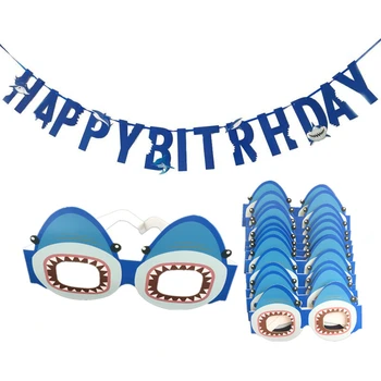 Köpekbalığı Doğum Günü Partisi Süslemeleri Köpekbalığı Kağıt Gözlük Maskesi Komik Prop Mutlu Doğum Günü Afiş Garland KIıds Parti Malzemeleri Şekeri